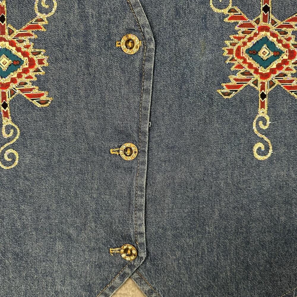 VTG Sun Belt Blues Denim Vest Blue Women’s Southwestern Embroidered Western Boho - Picture 4 of 8